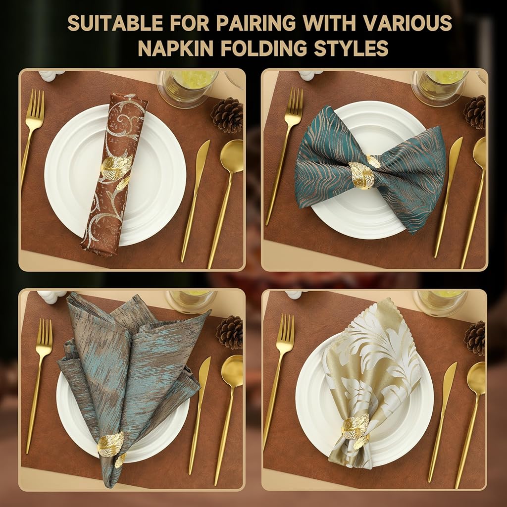 HASTHIP® 12 Pcs Gold Napkin Rings Shiny Metal Napkin Ring Study Leaf Shaped Table Decor for Christmas, Easter, Wedding, Party, Elegant Table Settings Gift Ideas HASTHIP® 12 Pcs Gold Napkin Rings Shiny Metal Napkin Ring Study Leaf Shaped Table Decor for Christmas, Easter, Wedding, Party, Elegant Table Settings Gift Ideas